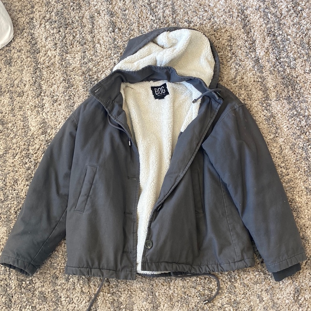 Urban Outfitters Grey Sherpa Lined Winter Jacket - Small